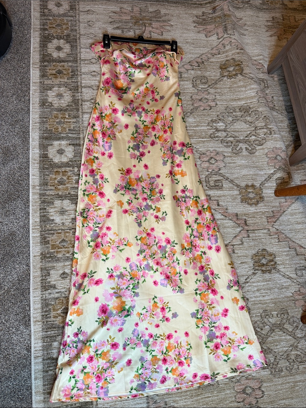 Yellow Floral Maxi Slip Dress with Pink & Orange Blooms